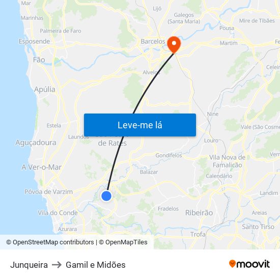 Junqueira to Gamil e Midões map
