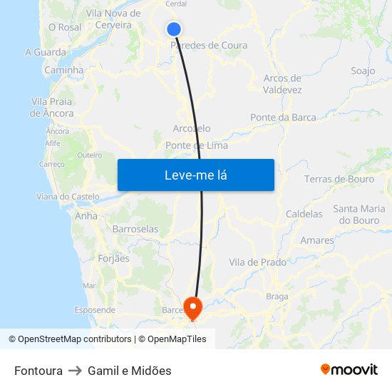 Fontoura to Gamil e Midões map