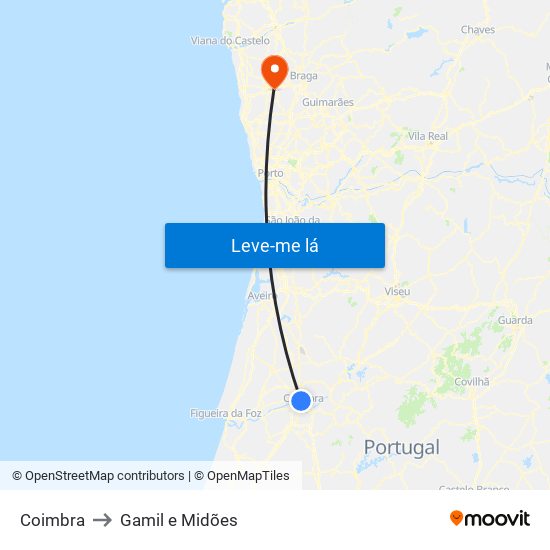 Coimbra to Gamil e Midões map