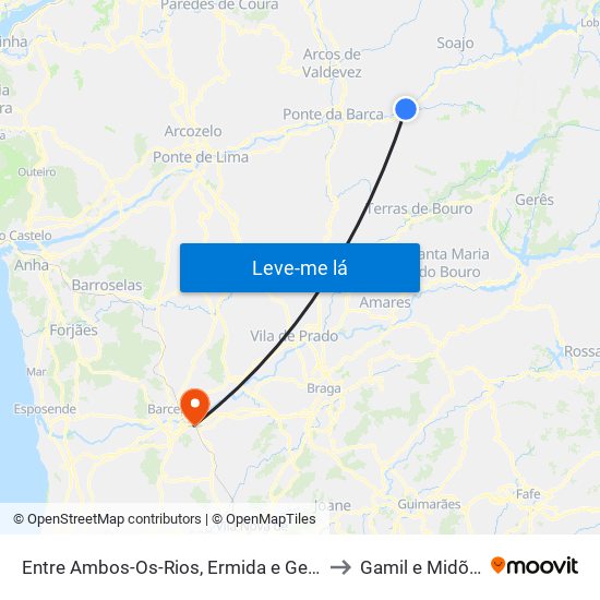 Entre Ambos-Os-Rios, Ermida e Germil to Gamil e Midões map