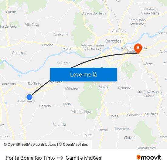 Fonte Boa e Rio Tinto to Gamil e Midões map