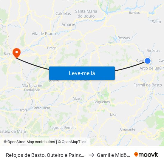 Refojos de Basto, Outeiro e Painzela to Gamil e Midões map