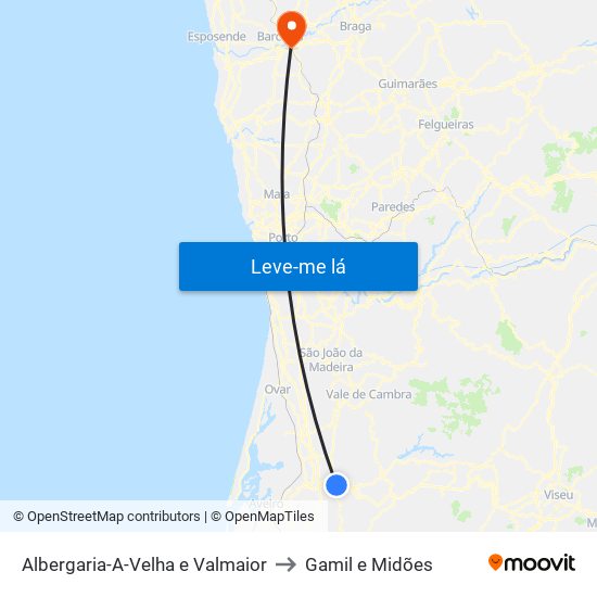 Albergaria-A-Velha e Valmaior to Gamil e Midões map