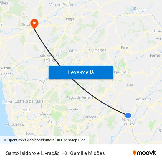 Santo Isidoro e Livração to Gamil e Midões map