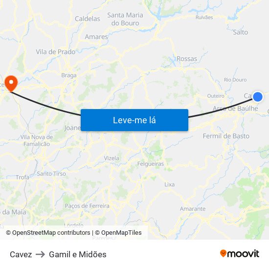 Cavez to Gamil e Midões map