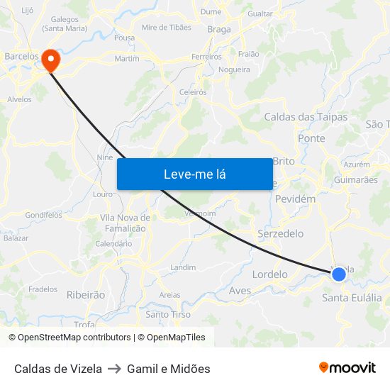 Caldas de Vizela to Gamil e Midões map