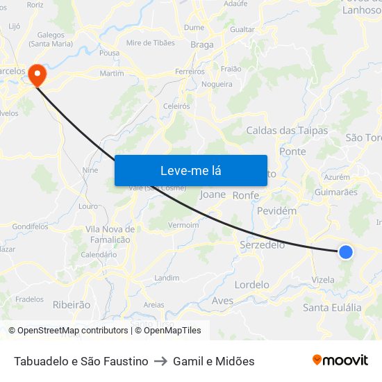 Tabuadelo e São Faustino to Gamil e Midões map