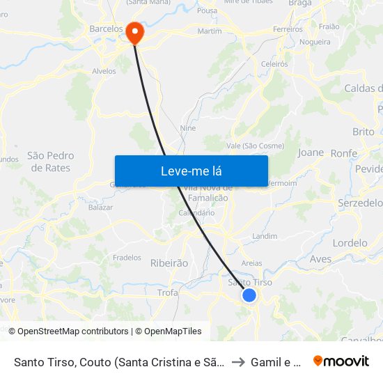 Santo Tirso, Couto (Santa Cristina e São Miguel) e Burgães to Gamil e Midões map