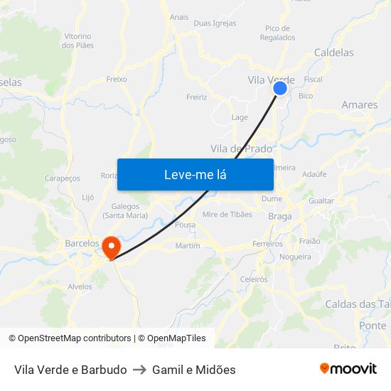 Vila Verde e Barbudo to Gamil e Midões map