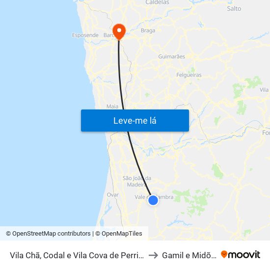 Vila Chã, Codal e Vila Cova de Perrinho to Gamil e Midões map