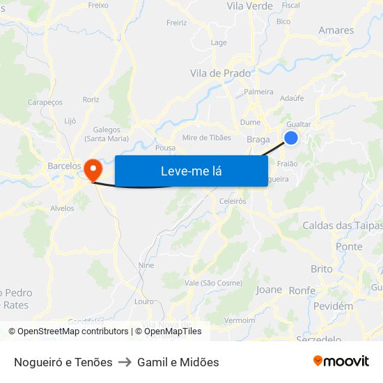 Nogueiró e Tenões to Gamil e Midões map