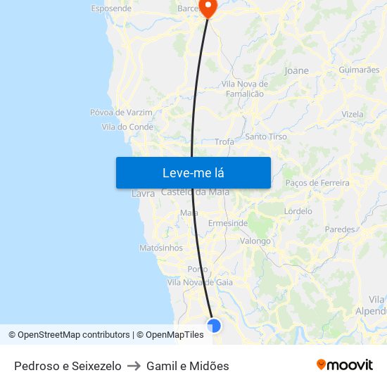 Pedroso e Seixezelo to Gamil e Midões map