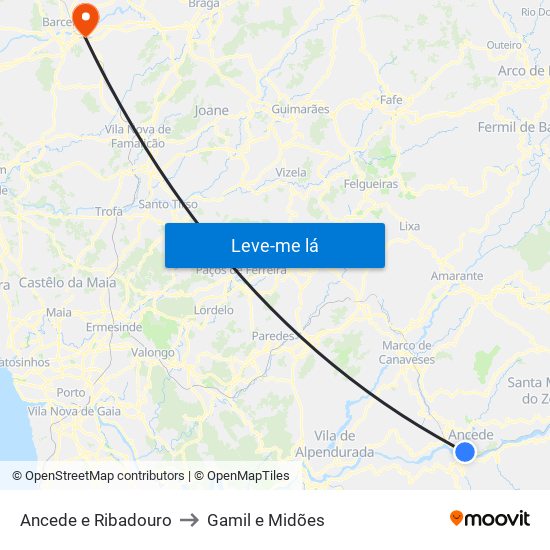 Ancede e Ribadouro to Gamil e Midões map