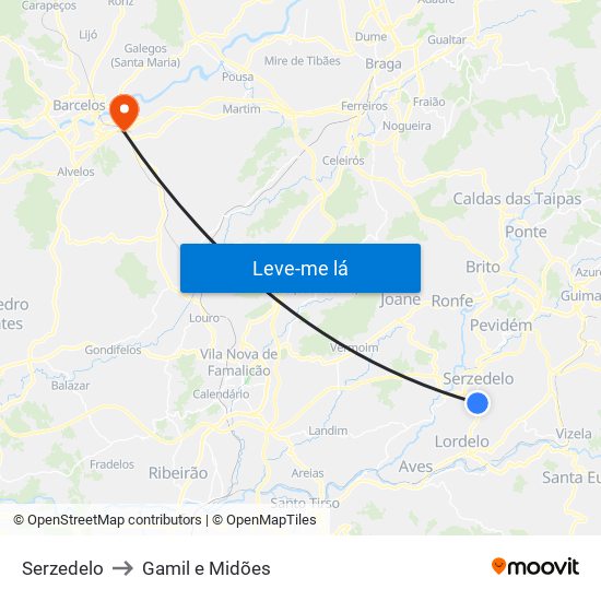Serzedelo to Gamil e Midões map