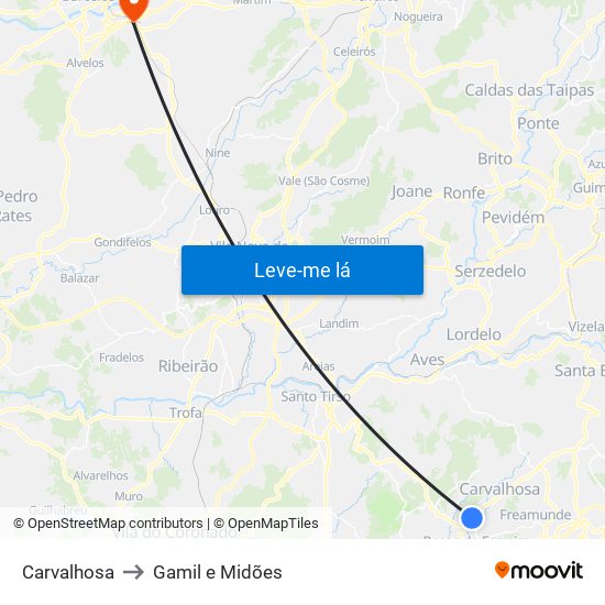 Carvalhosa to Gamil e Midões map