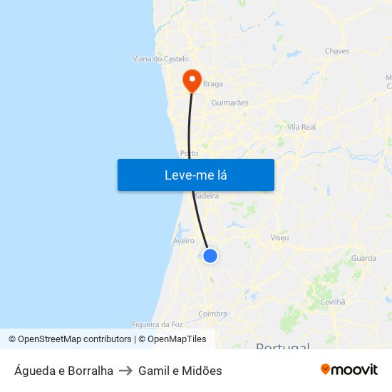 Águeda e Borralha to Gamil e Midões map