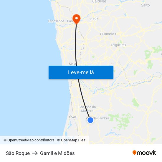 São Roque to Gamil e Midões map