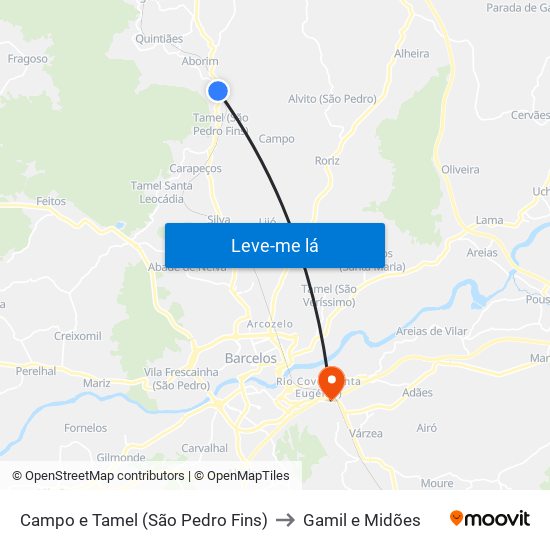 Campo e Tamel (São Pedro Fins) to Gamil e Midões map