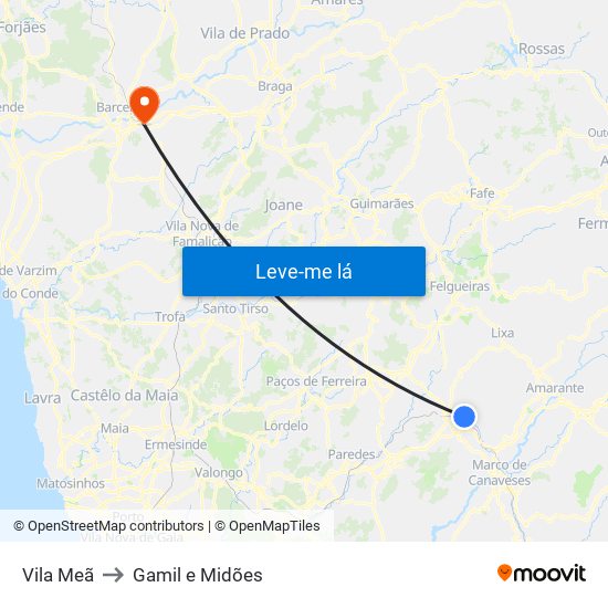 Vila Meã to Gamil e Midões map