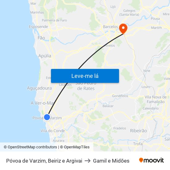 Póvoa de Varzim, Beiriz e Argivai to Gamil e Midões map