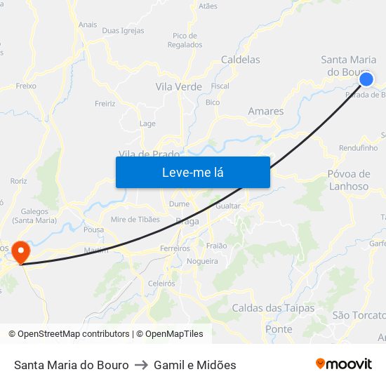 Santa Maria do Bouro to Gamil e Midões map