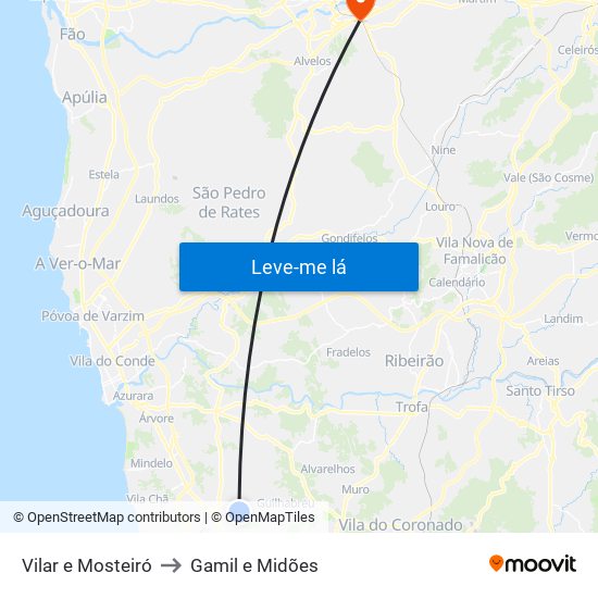 Vilar e Mosteiró to Gamil e Midões map