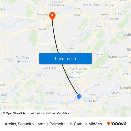 Areias, Sequeiró, Lama e Palmeira to Gamil e Midões map