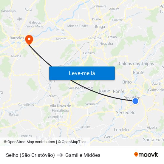 Selho (São Cristóvão) to Gamil e Midões map