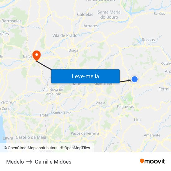 Medelo to Gamil e Midões map