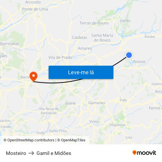Mosteiro to Gamil e Midões map