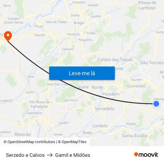 Serzedo e Calvos to Gamil e Midões map