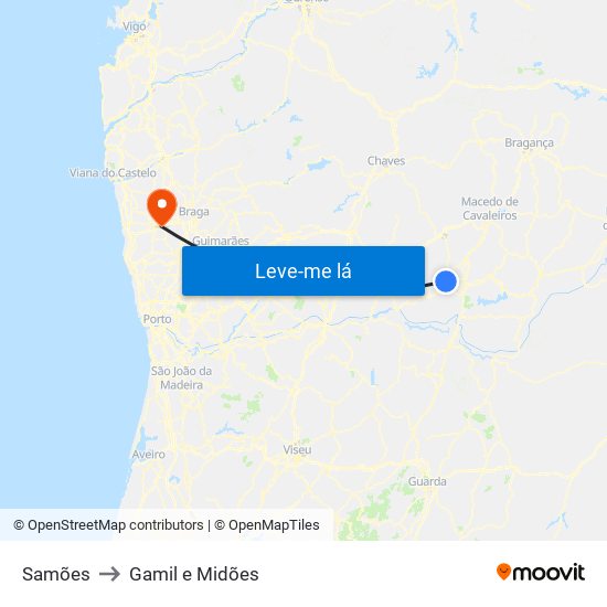 Samões to Gamil e Midões map