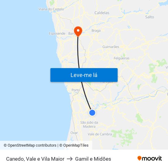Canedo, Vale e Vila Maior to Gamil e Midões map