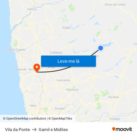 Vila da Ponte to Gamil e Midões map