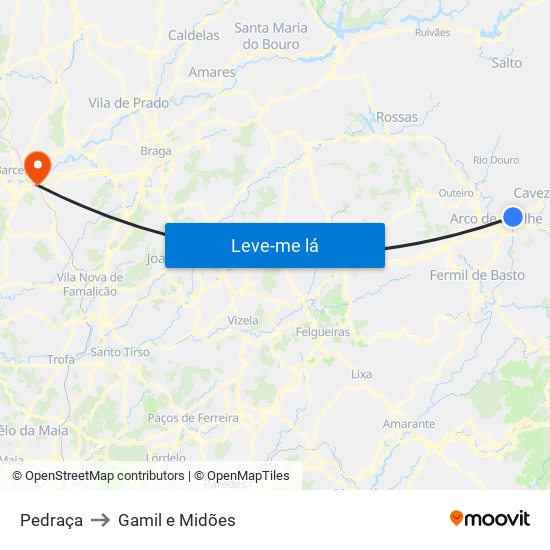 Pedraça to Gamil e Midões map