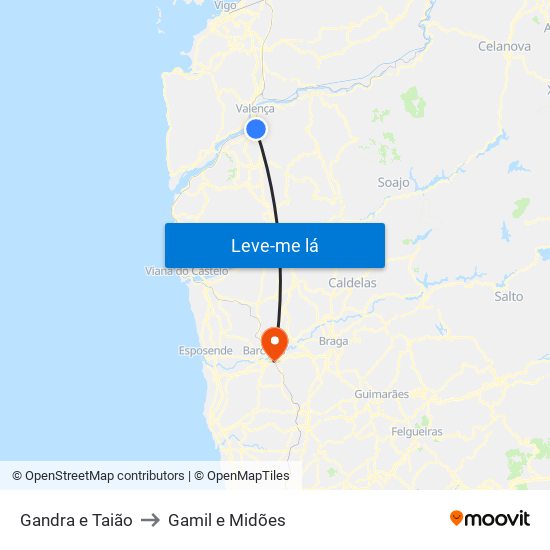 Gandra e Taião to Gamil e Midões map