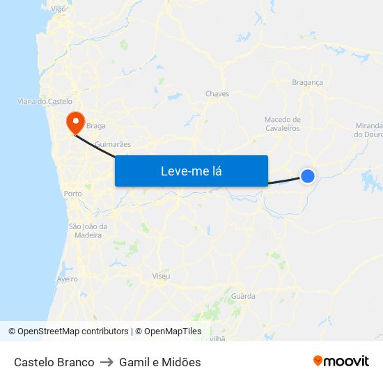 Castelo Branco to Gamil e Midões map