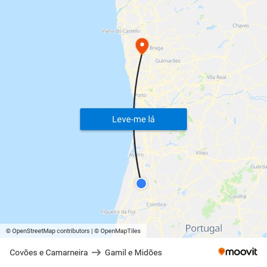 Covões e Camarneira to Gamil e Midões map