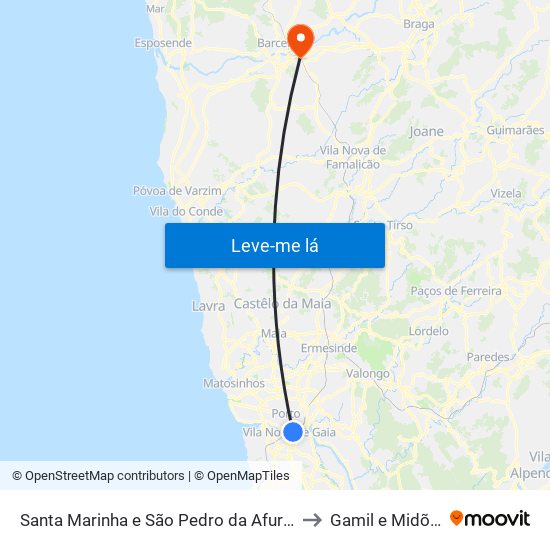 Santa Marinha e São Pedro da Afurada to Gamil e Midões map