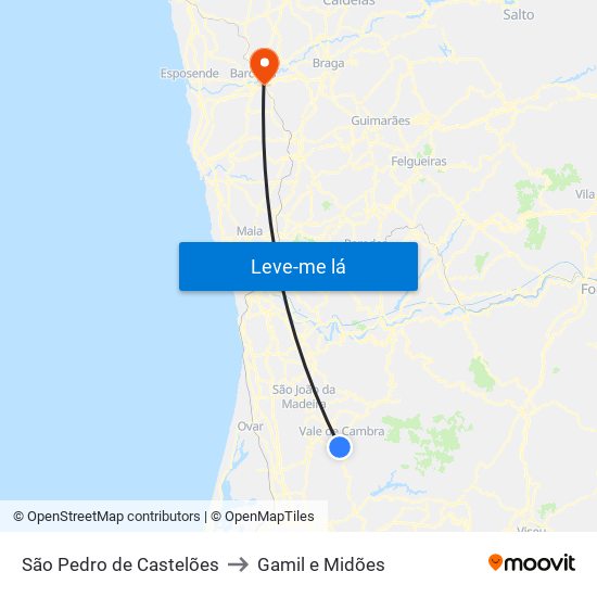 São Pedro de Castelões to Gamil e Midões map