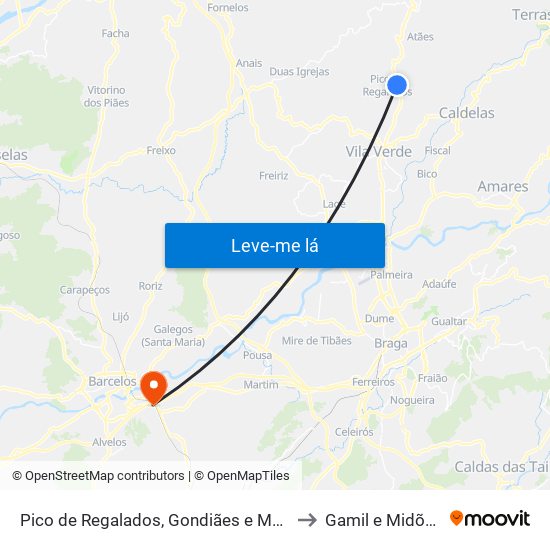 Pico de Regalados, Gondiães e Mós to Gamil e Midões map