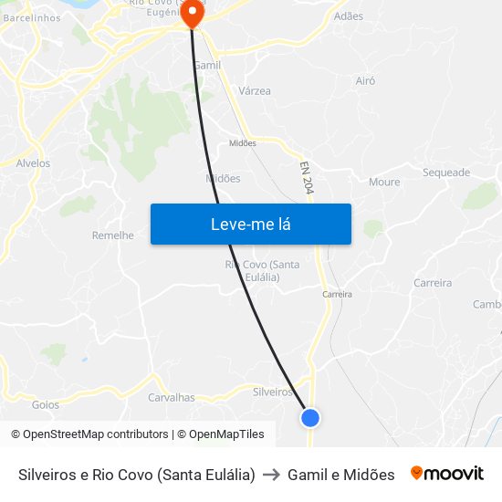 Silveiros e Rio Covo (Santa Eulália) to Gamil e Midões map