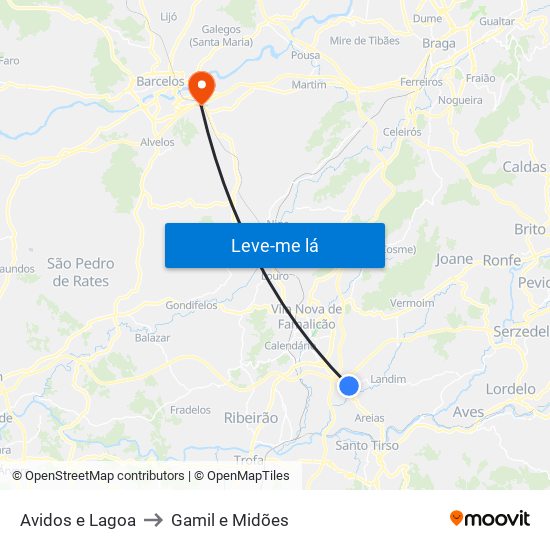 Avidos e Lagoa to Gamil e Midões map