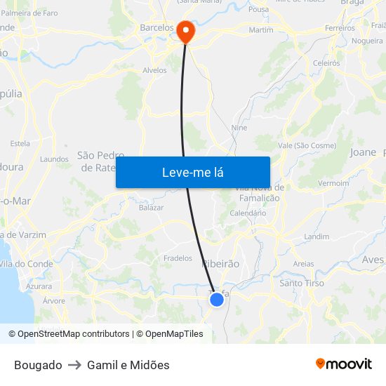 Bougado to Gamil e Midões map