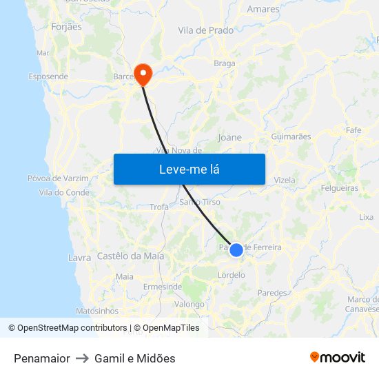 Penamaior to Gamil e Midões map