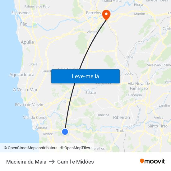 Macieira da Maia to Gamil e Midões map