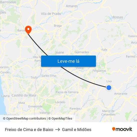 Freixo de Cima e de Baixo to Gamil e Midões map