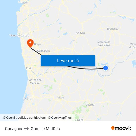 Carviçais to Gamil e Midões map