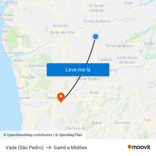 Vade (São Pedro) to Gamil e Midões map