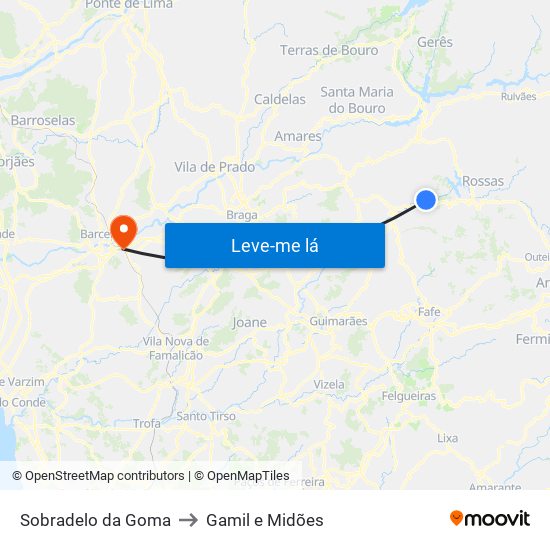 Sobradelo da Goma to Gamil e Midões map